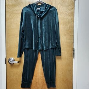 Cable & Gauge Green Velour 2 Piece Sweatshirt Jogger Pants Set Size L NWT